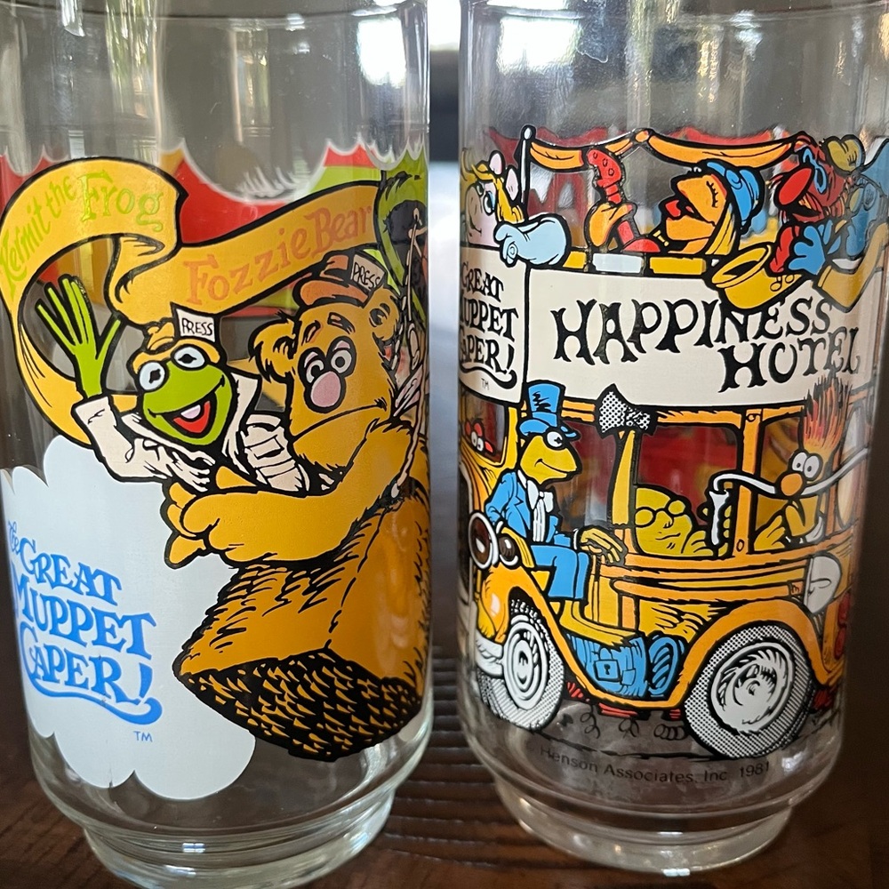 Two Vintage McDonald's promotional glasses from 1981 The Great Muppet Caper